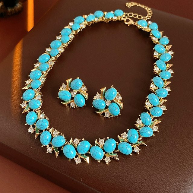 DooMei Schmuck-Set, Choker Halskette, Harz, Blau, Zirkonia, Damen - Bild 1