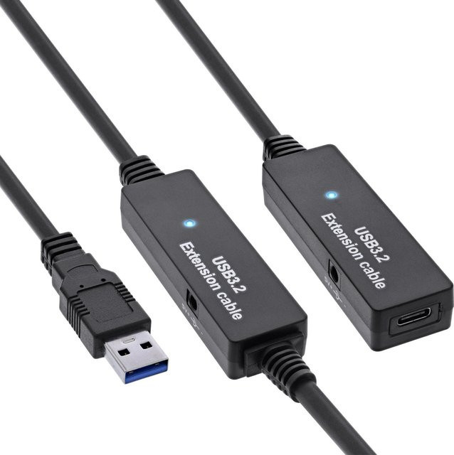 InLine USB 3.2 Gen.1 Aktiv-Verlängerung mit USB-A Stecker und USB-C Buchse, Schwarz, 15 m - Bild 1