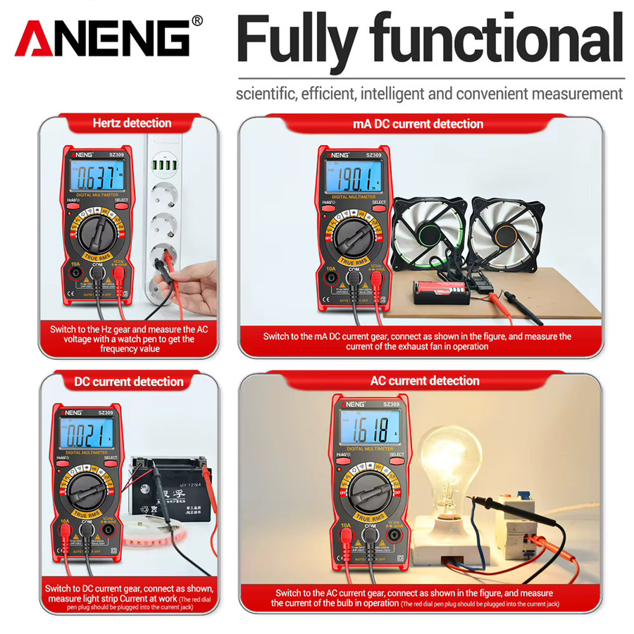 ANENG SZ309 Digitalmultimeter in Rot mit Hintergrundbeleuchtung für Spannung und Strom - Bild 5