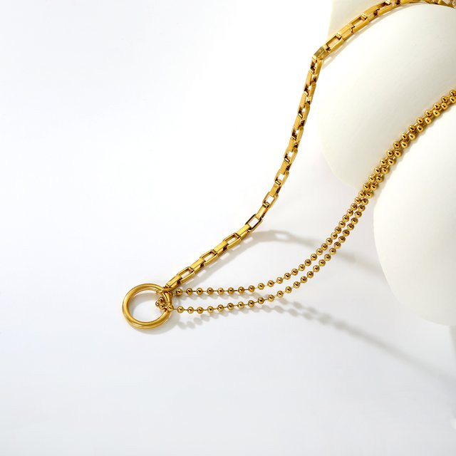LUXUSTEEL Halskette Edelstahl, Gold, Damen, Runder Anhänger - Bild 1
