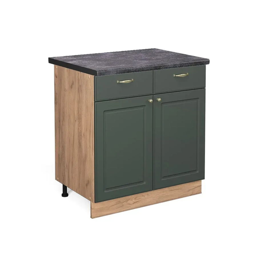 Vicco Küchenunterschrank Fame-Line Landhausstil in Grün-Gold und Anthrazit mit Eiche-Optik und Soft-Close-Schubladen, Breite: 80 cm, Höhe: 82 cm, Tiefe: 60 cm - Bild 2