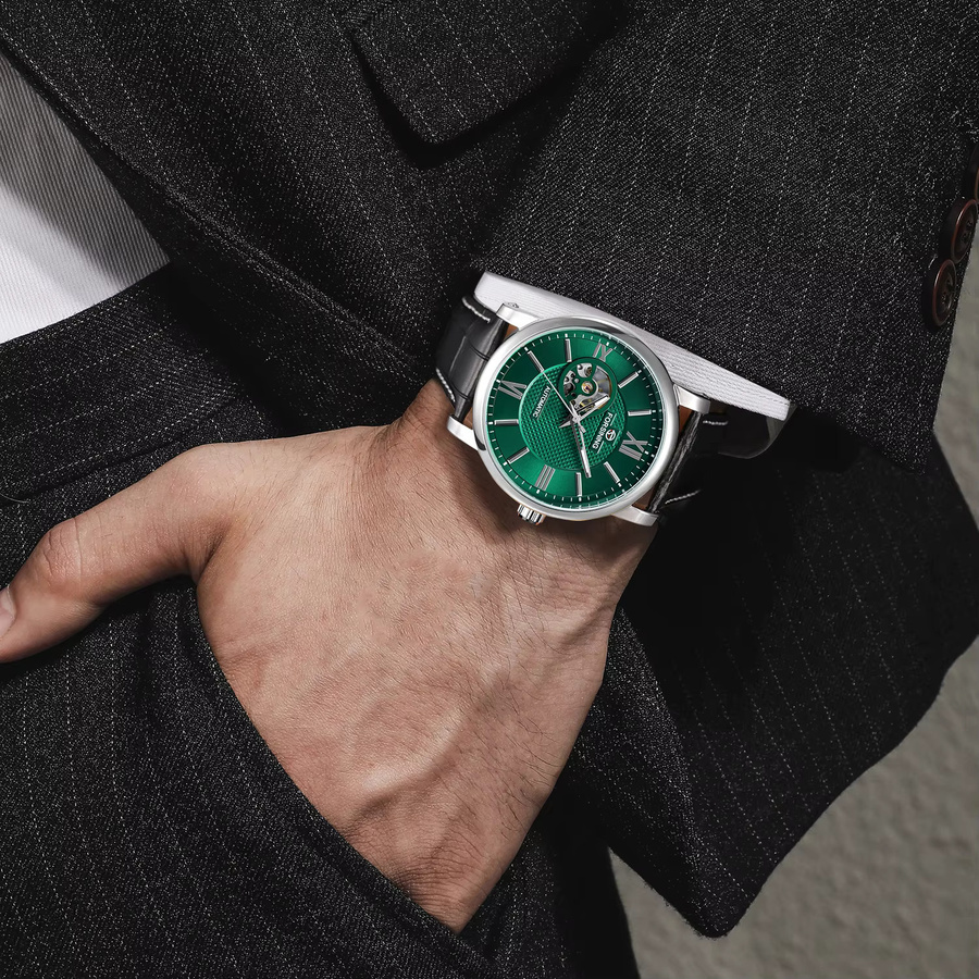 Forsining Armbanduhr, Automatik, grünes Zifferblatt, Leder, Herren - Bild 4