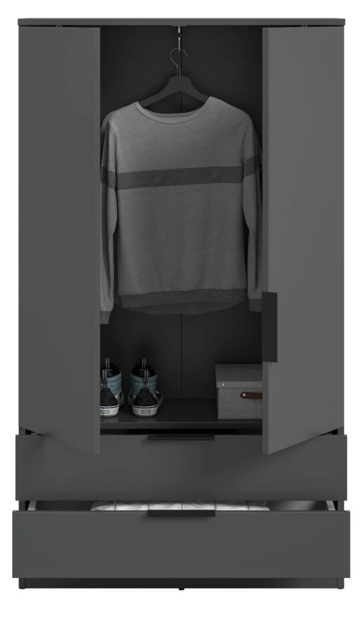 Kleiderschrank Swan 2-türig in Grau mit integrierten Schubladen und Kleiderstange, B/H: 80 x 140 cm - Bild 4