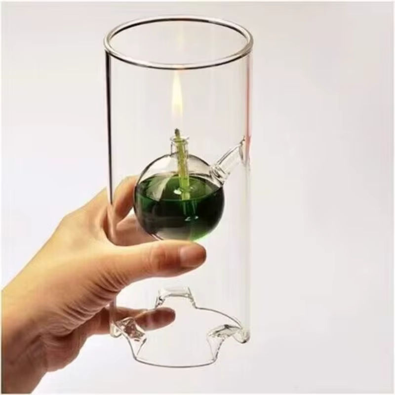 Vintage Hurrikan-Lampe aus Glas in Transparent, runde Öllampe und Kerzenständer als Tischdekoration, Höhe: 15 cm - Bild 3