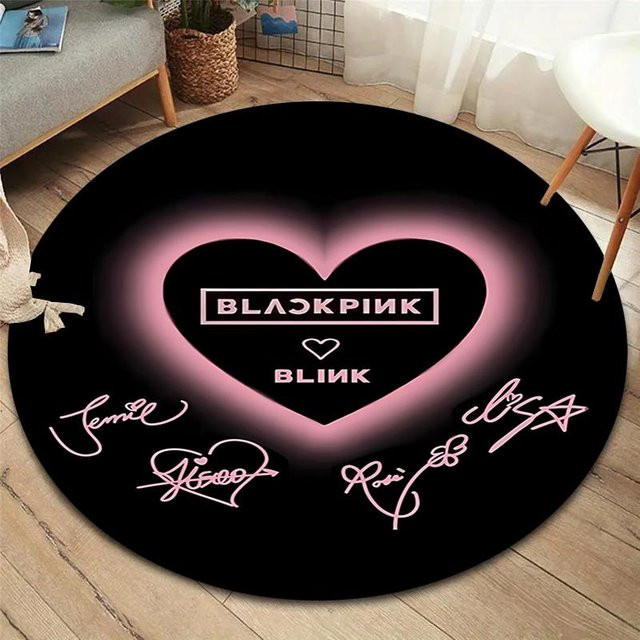 Runder Teppich Blackpink von Xiangyinghao in Schwarz, rutschfest und waschbar, Durchmesser: 120 cm - Bild 1