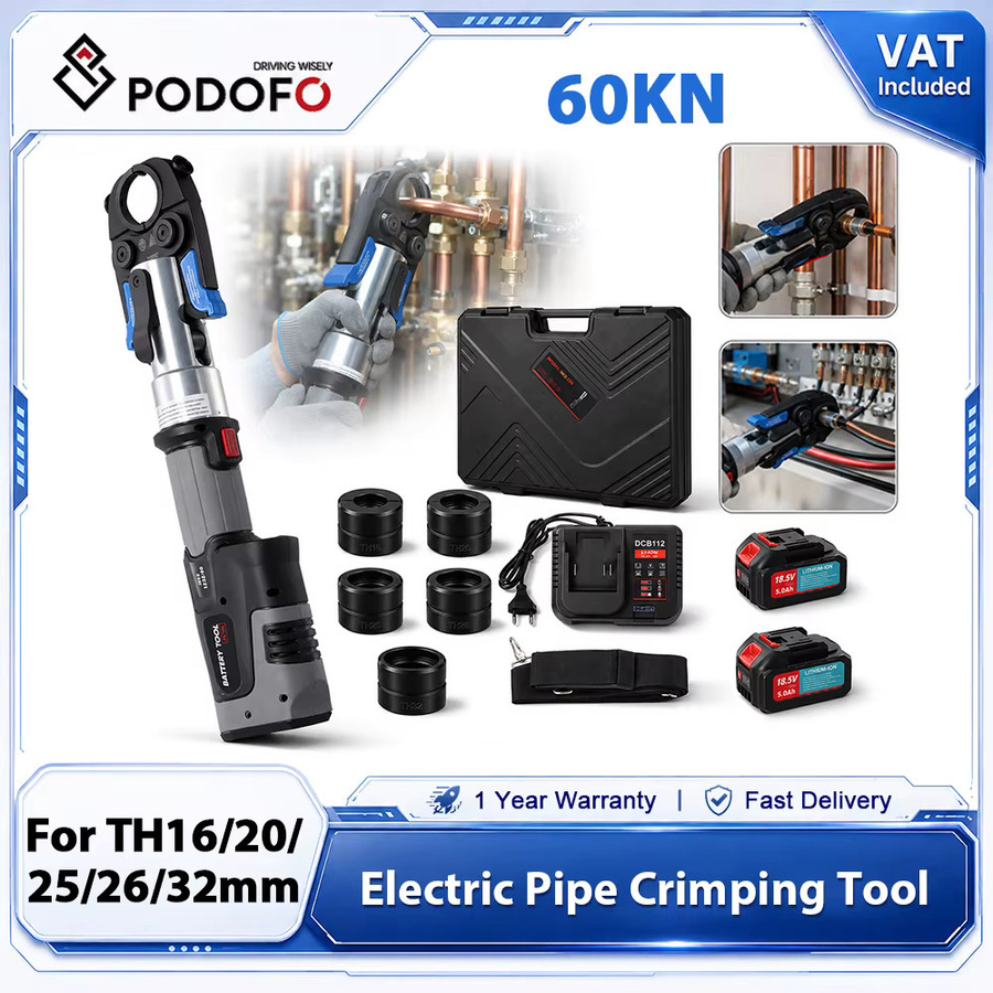 Podofo Kabelloses Elektrisches Hydraulisches Crimpwerkzeug-Set in Schwarz mit 18V Akku, Schnellladegerät und Austauschbaren Pressbacken für Kupferrohre, PEX-Rohre, HVAC und Sanitär - Bild 2