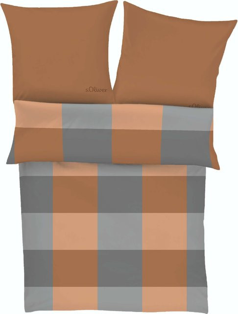 s.Oliver Bettwäsche aus Flanell mit Kissenbezug in Grau, Braun und Multicolour, B/T/H: 155 x 220 cm und 80 x 80 cm - Bild 1