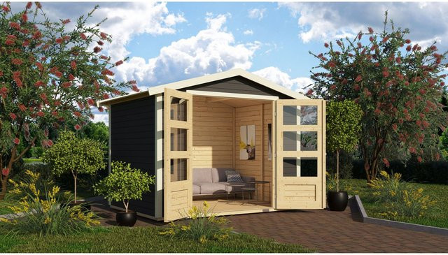 Karibu Gartenhaus Asaba 2 Set in Terragrau mit Boden und schwarzen Dachschindeln - Bild 1