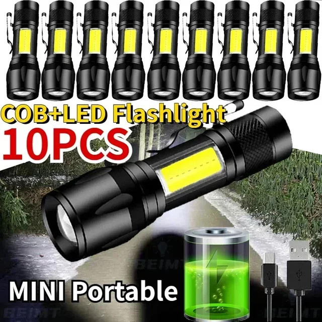 XIWANGFIRE Mini Taschenlampe mit COB und XPE LED, wiederaufladbare taktische Taschenlampe mit Zoom für Camping und Notfälle, Schwarz - Bild 1