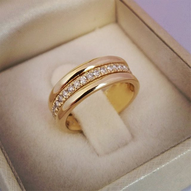 Huitan Ring, Zirkonia, Gold, Damen, Hochzeit, Verlobung - Bild 1