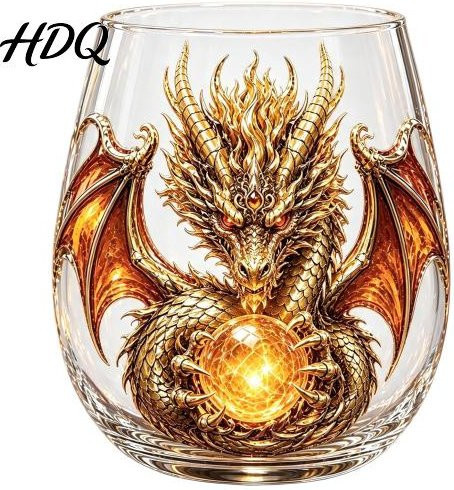 Happiness First Mythischer Drache Glas Kunst Becher mit Kristallkugel, 400ml, Transparent - Bild 1