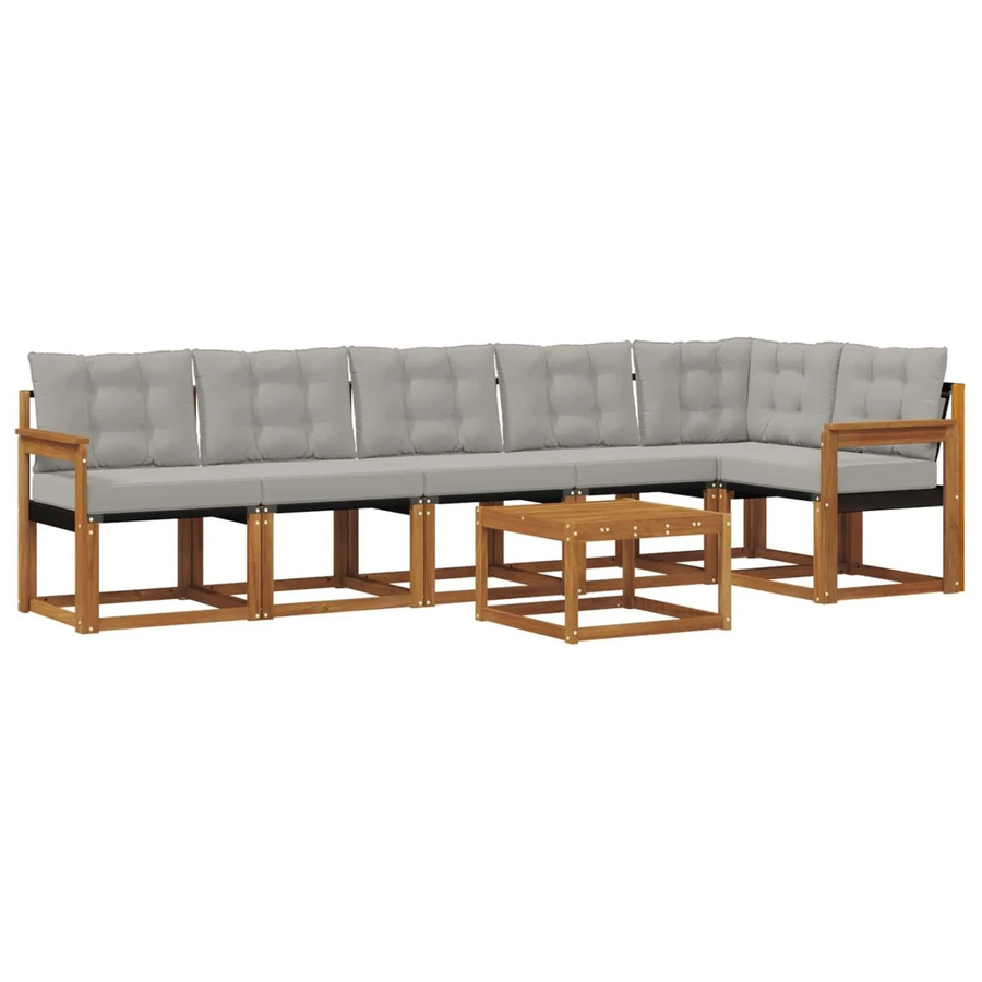 vidaXL Outdoor-Sofagarnitur 7-teilig aus Akazienholz und Textilene in Braun und Grau mit Kissen und Armlehnen im L-Shape Design - Bild 2