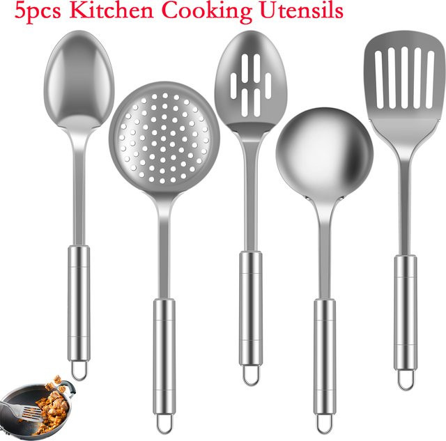 Willstar Küchenutensilien-Set aus Edelstahl in Silber, 5-teilig mit Pfannenwender, Suppenlöffel und Spatel - Bild 1