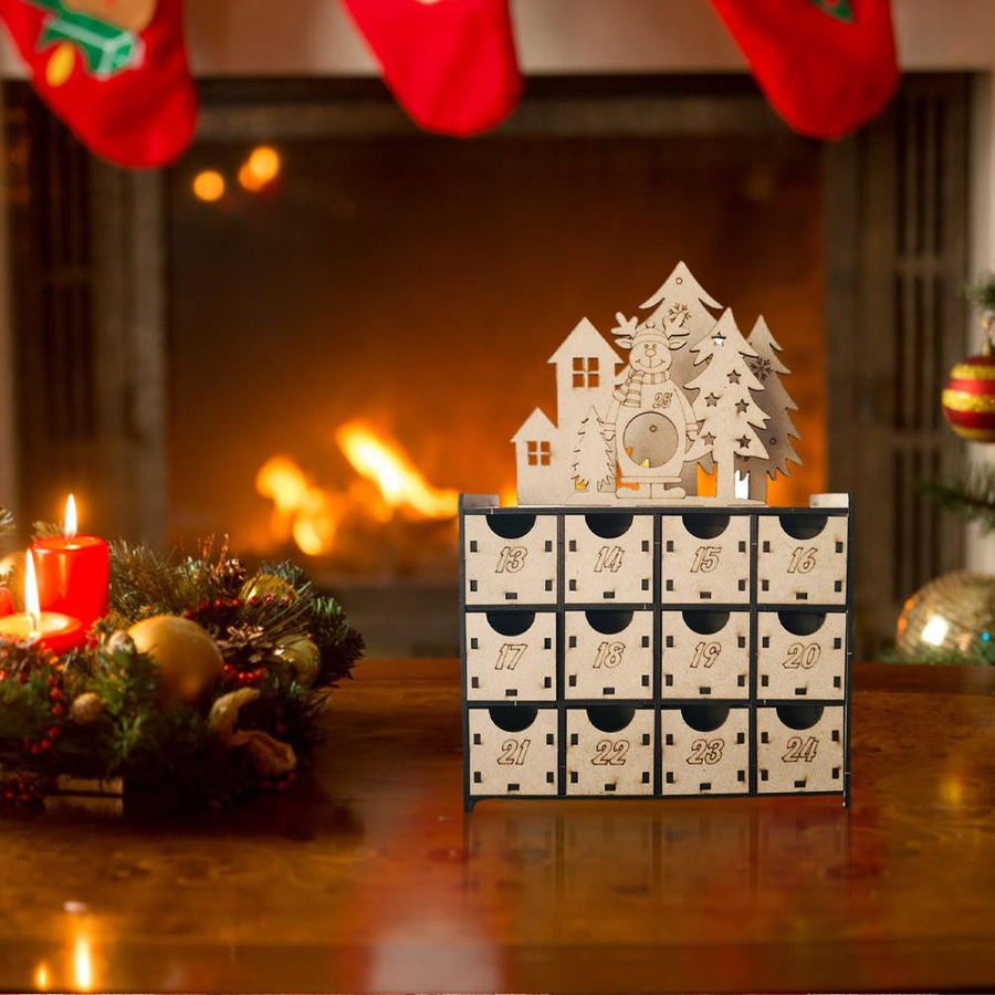 Wiederbefüllbarer Weihnachts-Adventskalender aus Holz mit 25 Schubladen im Retro-Design für Kinder von KONNWEI - Bild 2