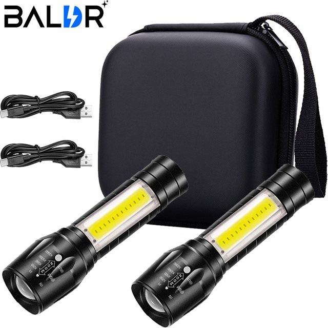 BALDR Mini wiederaufladbare LED-Taschenlampe mit COB und XPE, zoombares Licht in Schwarz - Bild 1