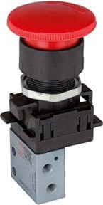 Riegler 3/2-Miniventil manuell mit rotem Pilztaster Notrastung NC 4 mm seitlich - Bild 1