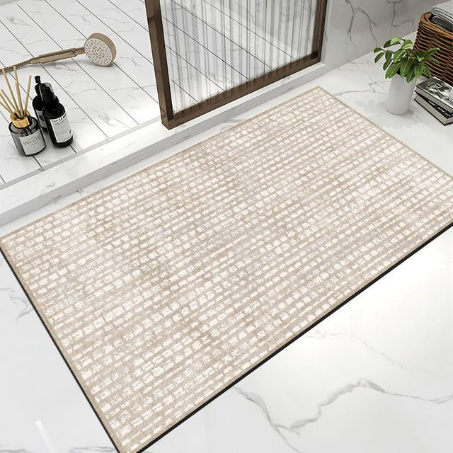 Saugfähige Kieselgur Bodenmatte im Wabi-Stil für das Badezimmer, rutschfest, Beige, B/T: 60 x 40 cm - Bild 1