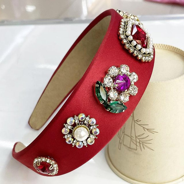 Haarband Rd lala, Barock Blume, Metall, Perle, Strass, rot, Damen - Bild 1