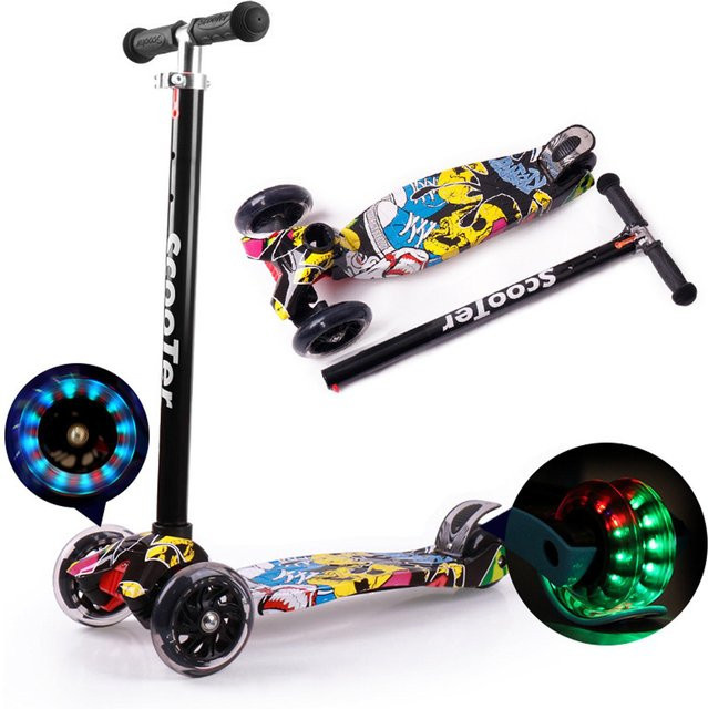 aimo Faltbarer Roller, 3-Rad-Roller, mit leuchtenden Rädern, gelb/schwarz, ab 3 Jahre - Bild 1