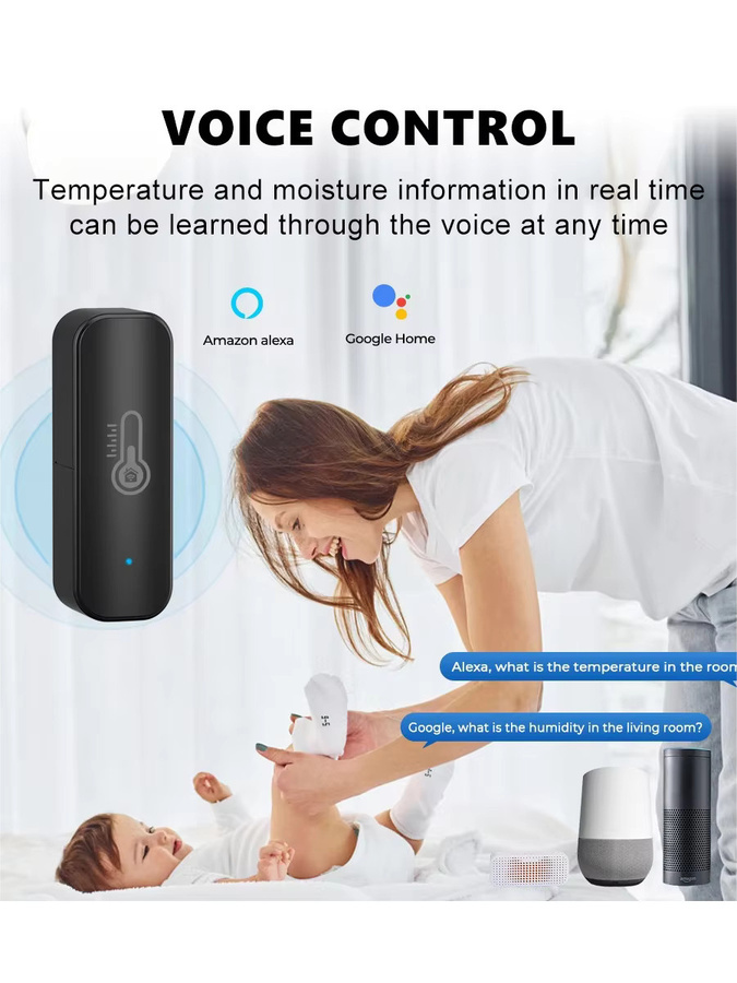 Tuya WiFi Temperatur- und Feuchtigkeitssensor mit App-Fernüberwachung für Smart Home, kompatibel mit Alexa und Smart Life, Schwarz - Bild 3
