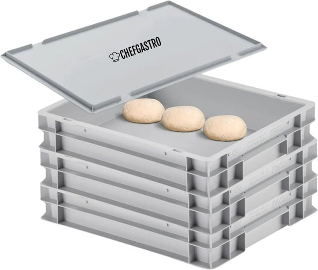 CHEFGASTRO SuperSparSet aus 3 Pizzaballenboxen mit 1 Deckel, Grau, H x B x T: 8,5 x 30 x 40 cm, 9 Liter Teigwanne stapelbar - Bild 1