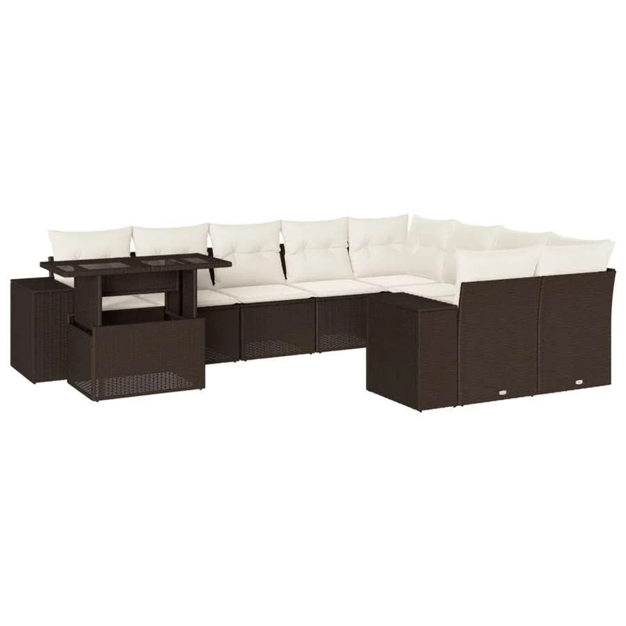 vidaXL 10-teilige Garten-Sofagarnitur in L-Form aus braunem Poly-Rattan mit cremeweißen Kissen und pulverbeschichtetem Stahlgestell - Bild 2