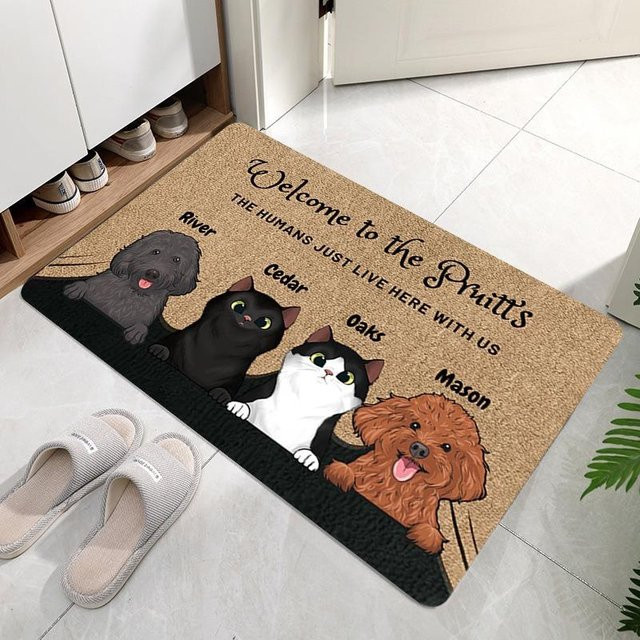 Personalisierte Fußmatte von Lodestar mit Haustiermotiv für Katzen und Hunde, schmutzabweisend und rutschfest, Farbe: Braun, B/T: 50 x 80 cm - Bild 1