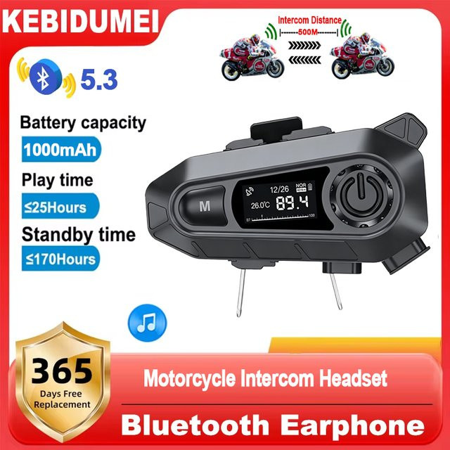 Kebidumei Bluetooth 5.3 Motorradhelm-Intercom-Headset Wasserdichtes Drahtloses Freisprechsystem in Schwarz - Bild 1