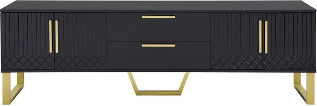 okwish TV Schrank in Schwarz Hochglanz mit gravierten Türen und goldenen Griffen, B/T/H: 170 x 40 x 35 cm - Bild 1