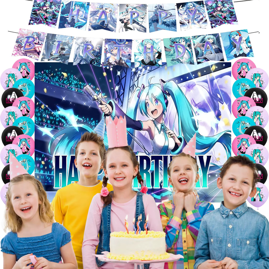Hatsune Miku Geburtstagsparty Dekorationsset von Beast Kingdom mit Banner, Luftballons und Tortendeko in Mehrfarbig - Bild 4