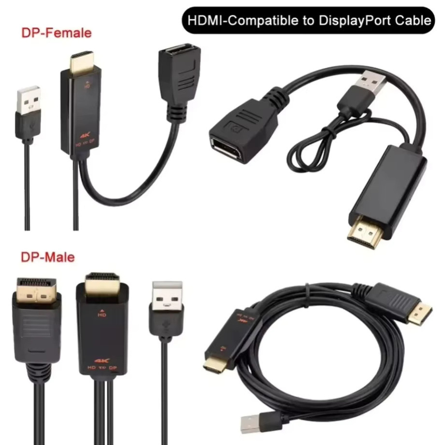 TABLLYUGE DisplayPort auf HDMI Konverterkabel in Schwarz mit USB-Stromversorgung für 4K UHD @60Hz, kompatibel mit PC, Laptop und Xbox - Bild 2