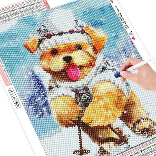 FIYO 5D Diamant Malerei Hund als Motiv mit Strass-Stickerei in Beige, B x H: 20 x 30 cm - Bild 1