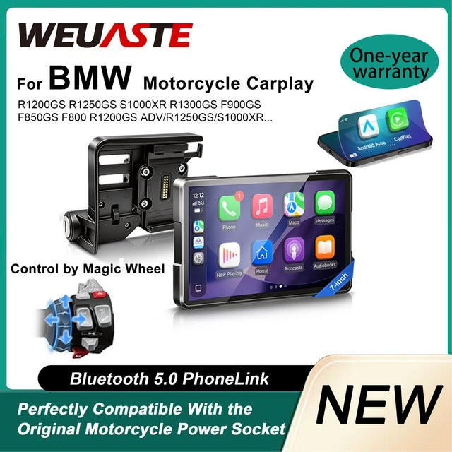 WUEASTE Motorrad CarPlay Android GPS-Navigation Armaturenbrett-Display für BMW R1200GS R1250GS S1000XR F850GS in Schwarz - Bild 1