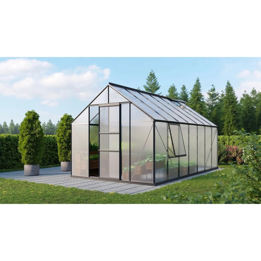 Vitavia Gewächshaus Meridian 11500 Schwarz mit Polycarbonat-Platten und Schiebetür, 11,5 m² - Bild 4