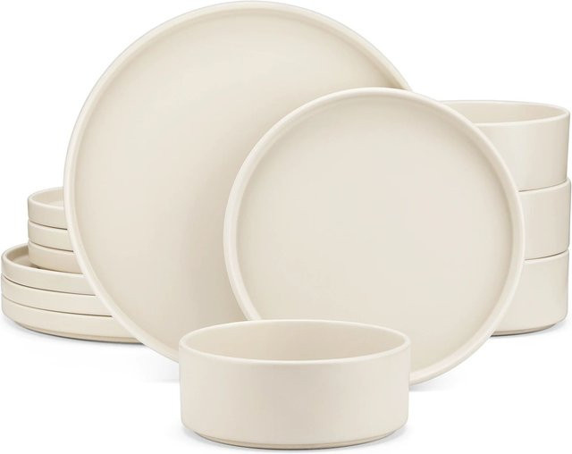 VANCASSO VENUS Steinzeug-Geschirrset Cream White, 12/24/36-teiliges Dinner-Service mit Speise- und Desserttellern sowie Schüsseln für 4/8/12 Personen - Bild 1