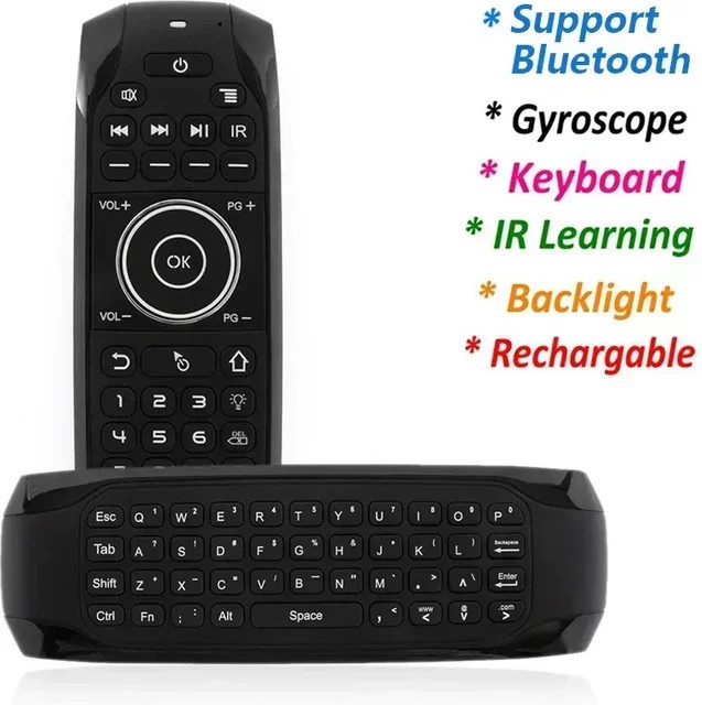 Luxuglow G7BTS Bluetooth-Tastatur 5.0 mit Gyroskop Air Mouse und IR-Lernfunktion, Mini-Tastatur mit Hintergrundbeleuchtung für Smart TV Box und PC, Schwarz - Bild 1