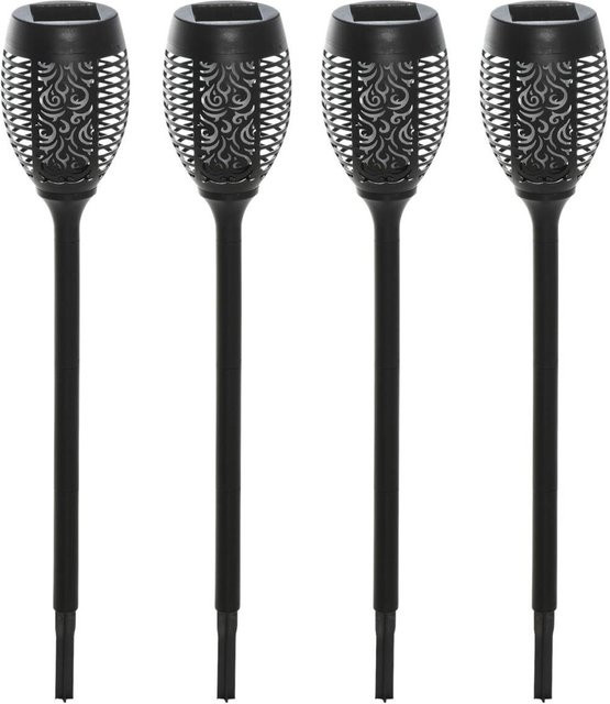 Outsunny Solarleuchten 4er-Set Schwarz aus Kunststoff mit LED und Erdspieß für Garten Balkon und Terrasse, Höhe: 72 cm, Durchmesser: 12 cm - Bild 1