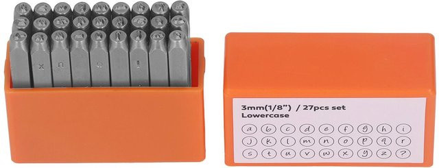 Shoemst Schlagstempelset aus Hochkohlenstoffstahl mit 27 Kleinbuchstaben in Orange für Schmuck und Leder inklusive Aufbewahrungsbox - Bild 1
