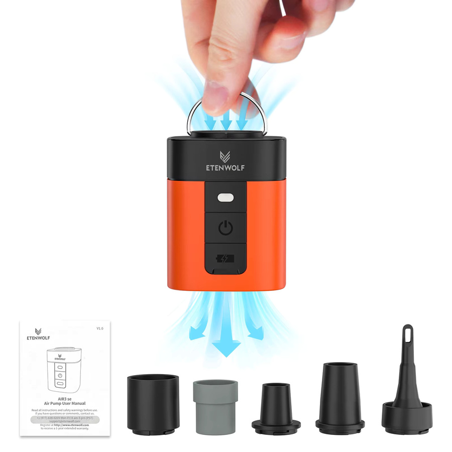 ETENWOLF AIR 3SE Elektrische Luftpumpe mit Camping-Licht in Orange, 1300 mAh Außenpumpe für Luftmatratzen, Pool und Isomatten - Bild 7