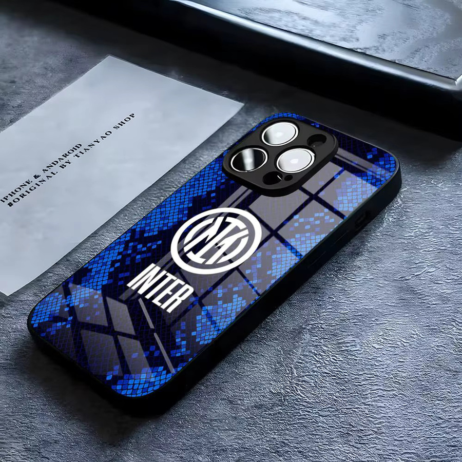 I-Inter M-Milan 117 Handyhülle mit Glass Design Cove für iPhone 17 16 15 14 13 12 11 Pro Max Mini XS XR in Schwarz und Blau - Bild 2