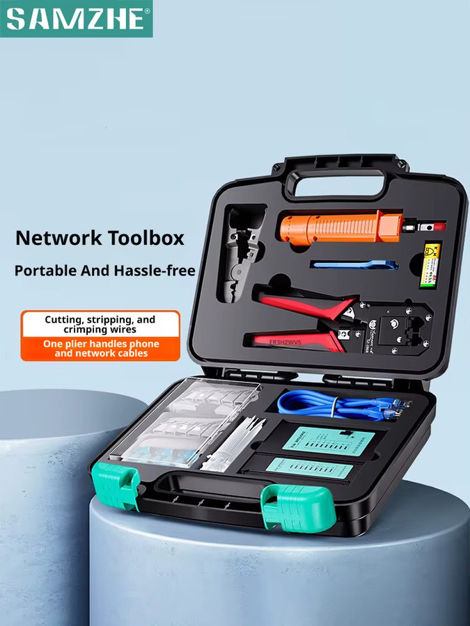 SAMZHE 11-in-1 Ethernet-Werkzeugset für CAT6/CAT5e RJ45-Stecker inklusive Abisolierzange, Punch-Down-Werkzeug und LAN-Kabeltester für Netzwerkinstallationen - Bild 4
