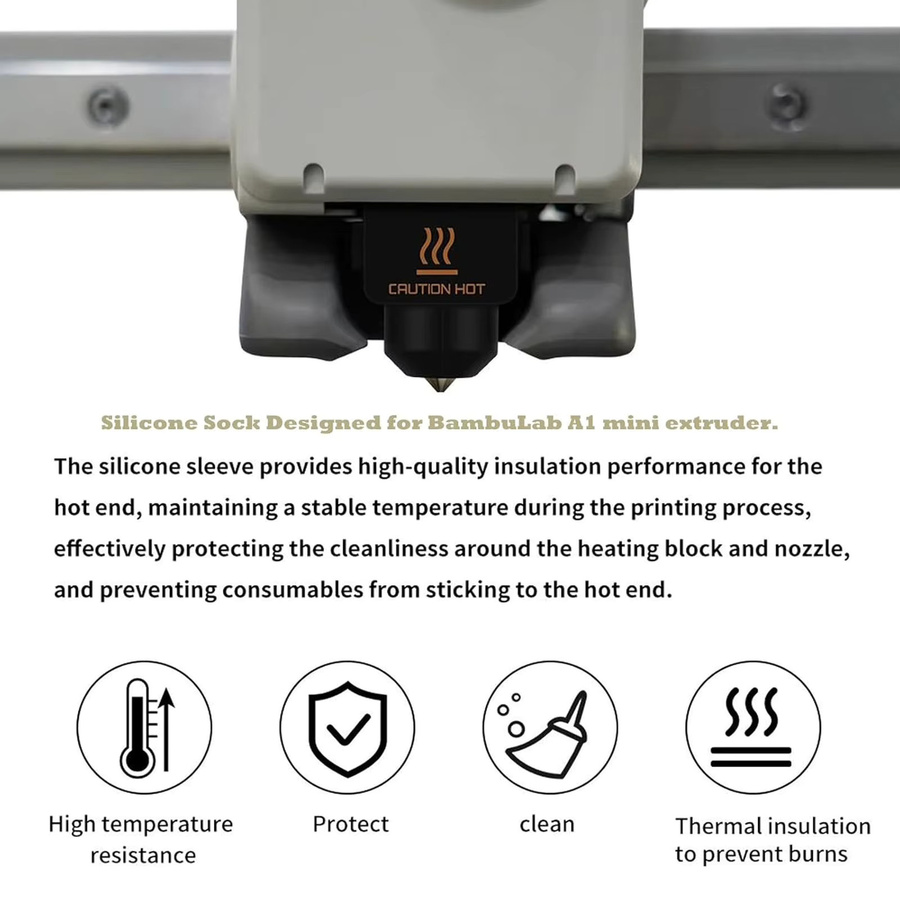 Qiilu 3er-Set Silikonsocken für BambuLab A1 Mini, Hitzebeständige Hot End Cover und Düsenisolationsabdeckung in Schwarz - Bild 4