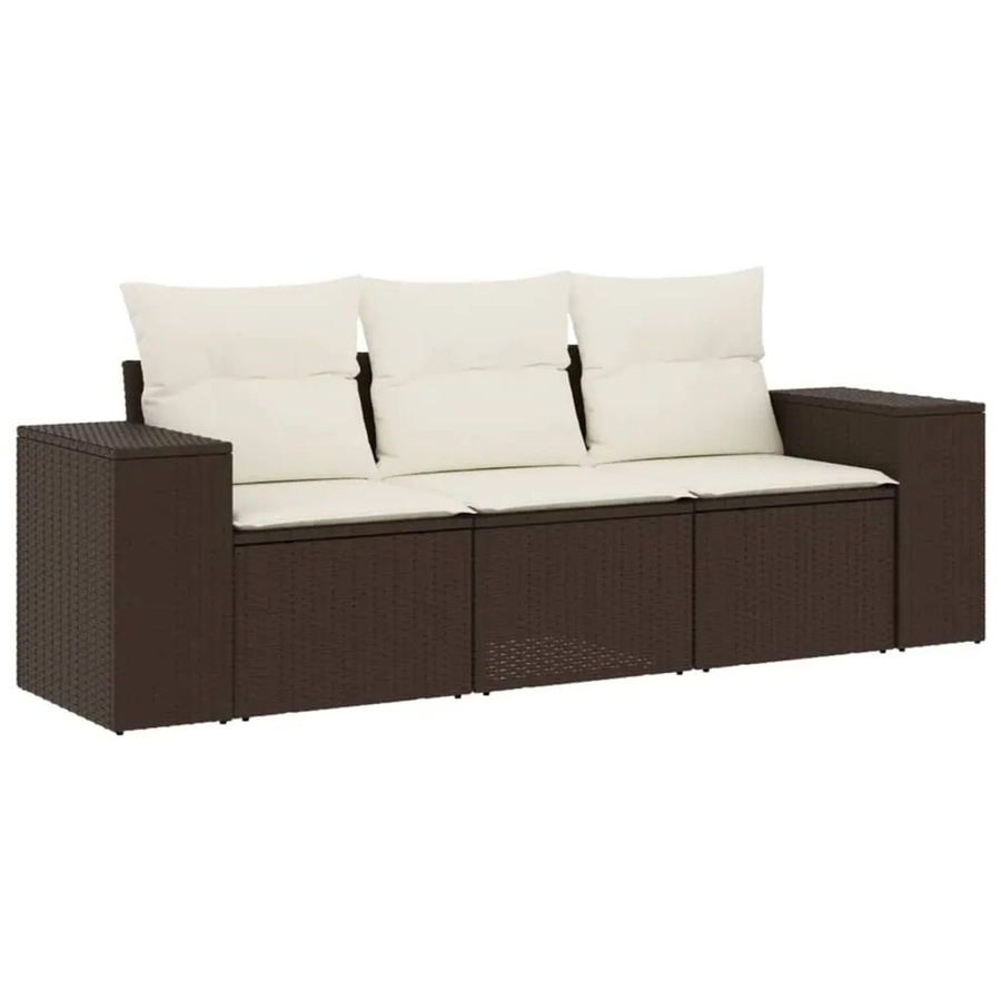vidaXL 3-teilige Garten-Sofagarnitur aus braunem Poly-Rattan mit Kissen und Stauraum - Bild 2