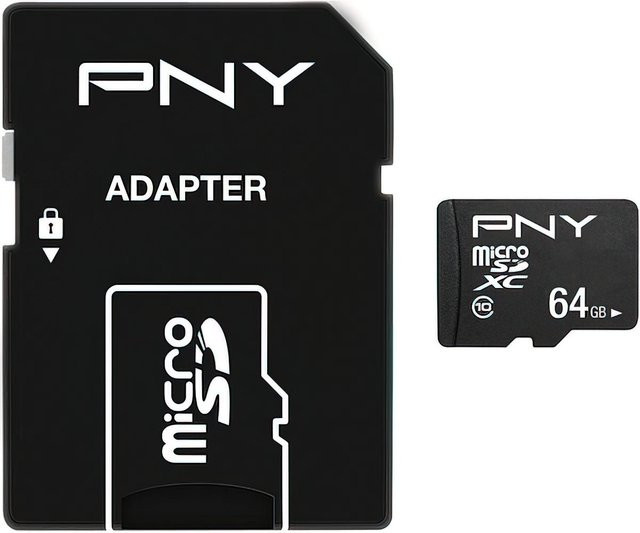 PNY Performance Plus microSDXC Speicherkarte, 64 GB, Klasse 10, Schwarz, mit Adapter - Bild 1