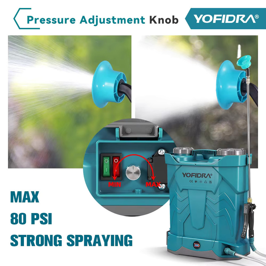 Yofidra Elektrischer Sprüher 20 l für Landwirtschaft und Garten, intelligenter Pestizidspender kompatibel mit Makita 21V Akku - Bild 5