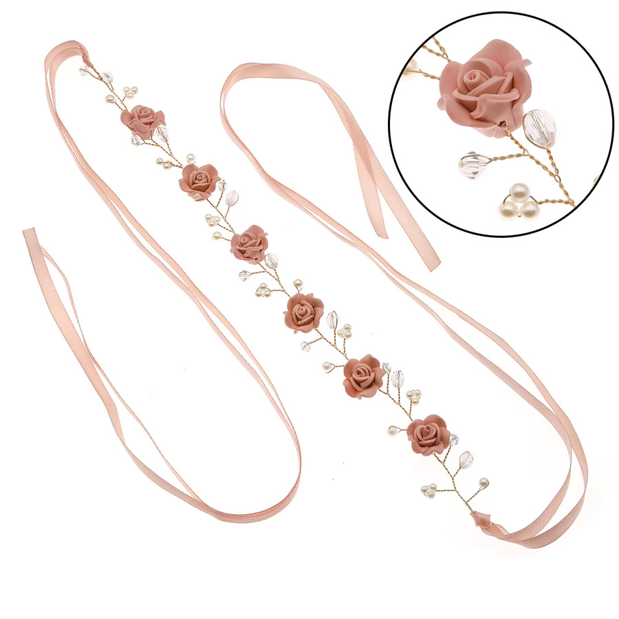 Miallo Haarranke, Pfirsich Rose Blume, Perle, Kristall, Damen - Bild 4