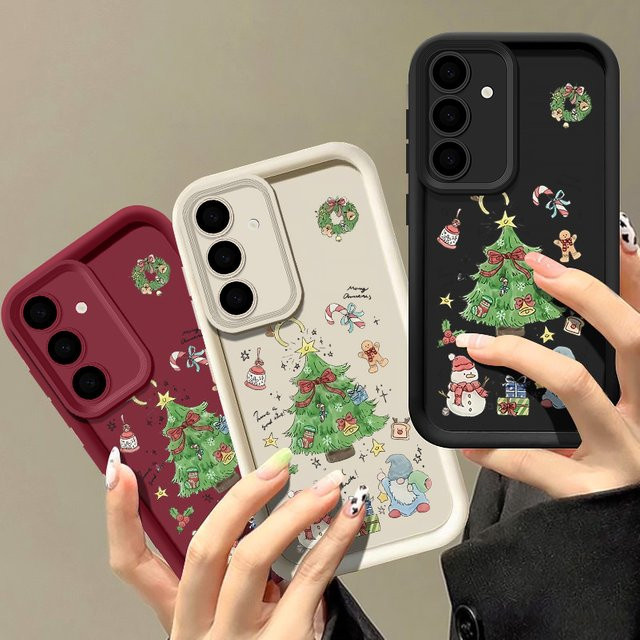 Samsung Handyhülle mit Weihnachtsbaum und Schneemann Motiv in Multicolour für Galaxy A17 A16 A56 A15 A55 A54 5G S24 FE S25 Edge S24 S22 S23 Ultra Plus aus TPU - Bild 1