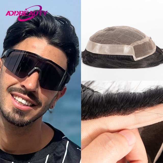 Addbeauty Herren-Toupet aus Echthaar, Schweizer Spitzen-Haarprothese - Bild 1