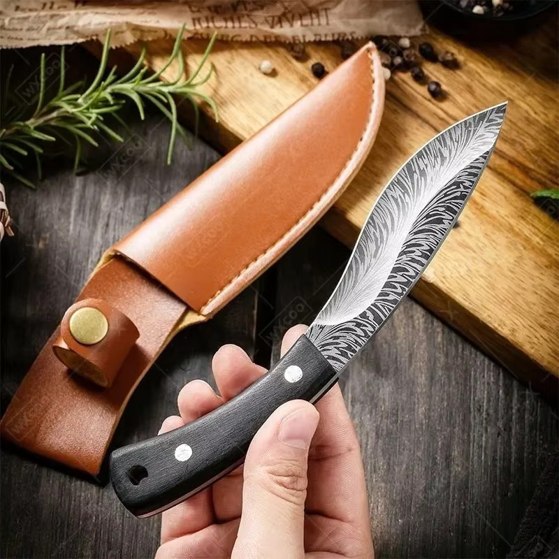 WXCOO Edelstahl Fleischbeil geschmiedetes Multi-Steak-Messer mit Federmuster in Silber - Bild 5