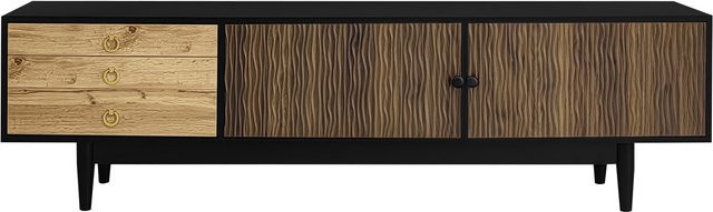 Aosom TV Schrank in Beige mit Wellenmuster, 2 Türen und 3 Schubladen mit Soft-Close Funktion, B/T/H: 180 x 38 x 50 cm - Bild 1